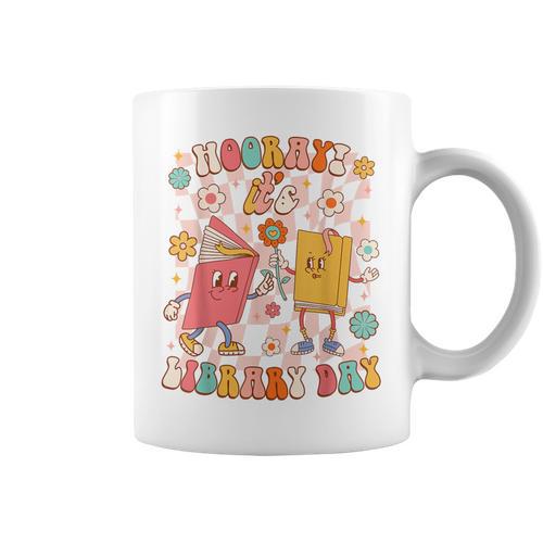 Reading Book Lover School Librarian Hooray It's Library Day Graphic Print Coffee Mug - Bookorys CA