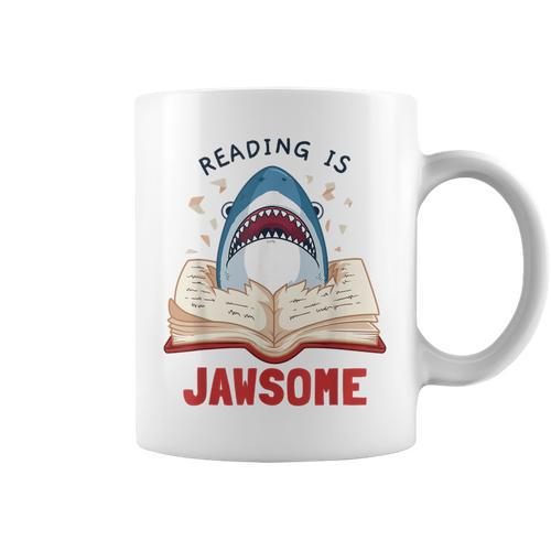 Reading Is Jawsome Bookworm Shark Book Lover For Kids Graphic Print Coffee Mug - Bookorys