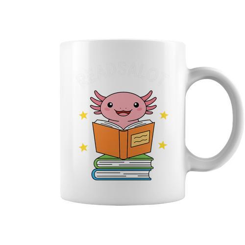 Readsalot Axolotl Reading Kids Book Lover Librarian Premium Tri-Blend Graphic Print Coffee Mug - Bookorys DE