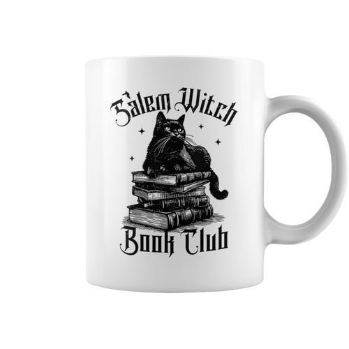 Salem Witch Book Club Bookish Retro Halloween Cat Graphic Print Coffee Mug - Bookorys
