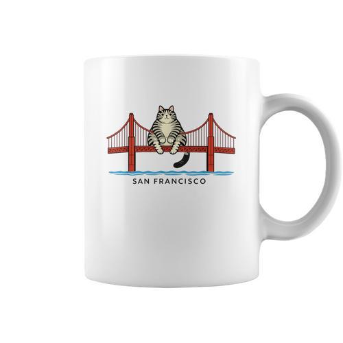 San Franciscos Cat Golden Gates Bridge Cat Reading Books Graphic Print Coffee Mug - Bookorys AU
