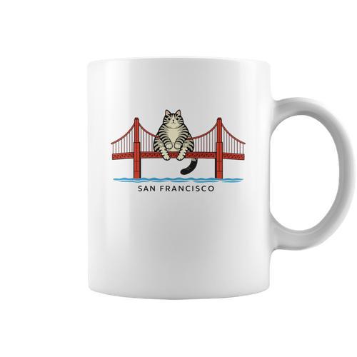 San Franciscos Cat Golden Gates Bridge Cat Reading Books Premium Tri-Blend Graphic Print Coffee Mug - Bookorys AU