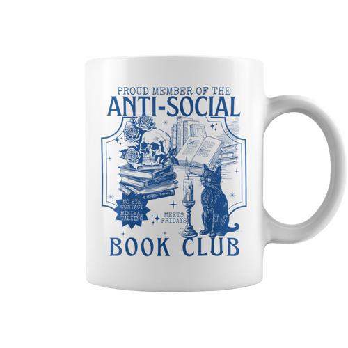 Sarcastic Anti Social Book Club Cat Skull Book Lover Graphic Print Coffee Mug - Bookorys