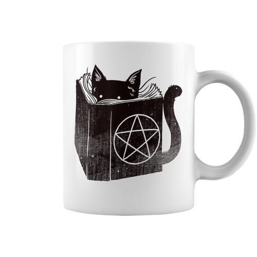 SataniCat Pentagram Cat Satan Demon Necronomicon Book Lover Graphic Print Coffee Mug - Bookorys AU