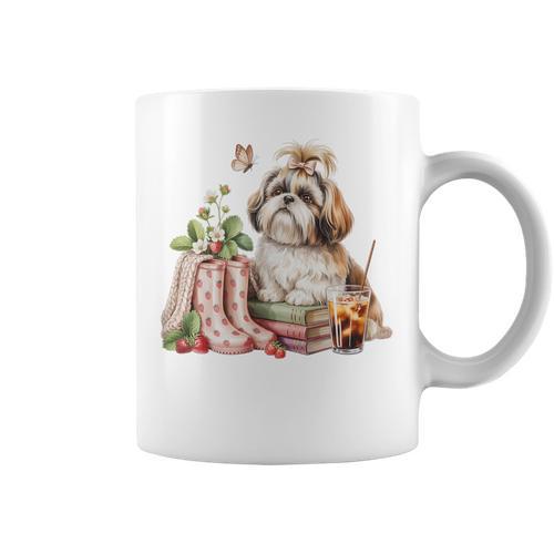 Shih Tzu Dog Garden Collections Books And Strawberries Graphic Print Coffee Mug - Bookorys CA