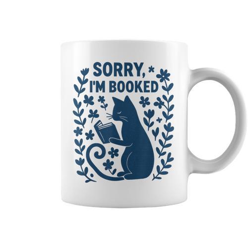 Sorry I'm Booked Cat Reading Book Boho Flowers Vintage Graphic Print Coffee Mug - Bookorys CA