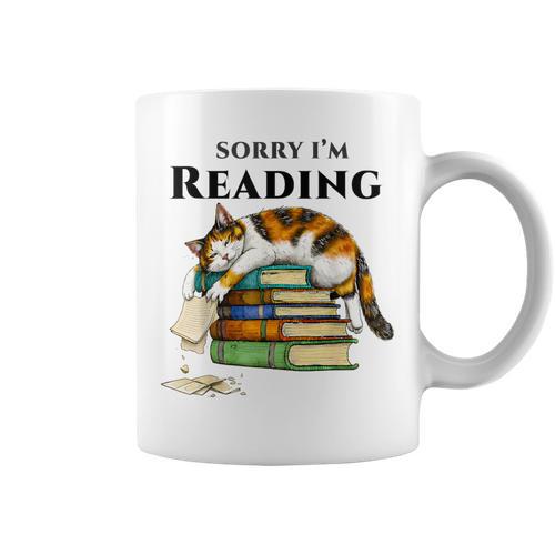 Sorry I'm Reading Calico Cat Book Lover Graphic Print Coffee Mug - Bookorys AU
