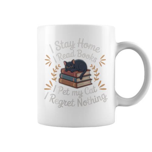 I Stay Home I Read Books I Pet My Cat I Regret Nothing Premium Tri-Blend Graphic Print Coffee Mug - Bookorys AU