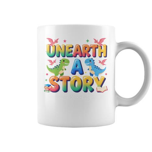 Summer Reading Unearth A Story Dinosaur Books 2026 Graphic Print Coffee Mug - Bookorys AU