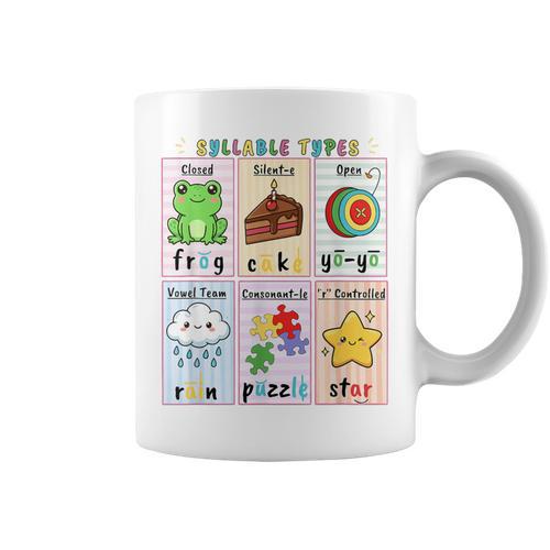 Syllable Types Teacher Phonics Reading Science Of Reading Graphic Print Coffee Mug - Bookorys