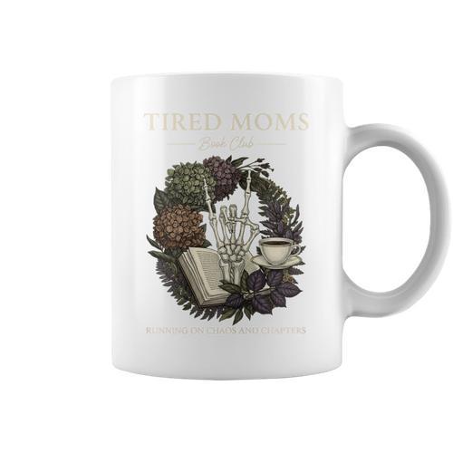 Tired Moms Book Club Dark Floral Coffee Skeleton Graphic Print Coffee Mug - Bookorys CA