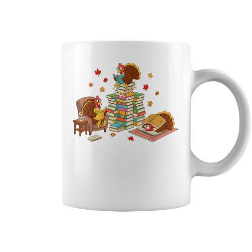 Turkey Reading Books Fall Librarian Book Lover Teacher Kids Graphic Print Coffee Mug - Bookorys DE