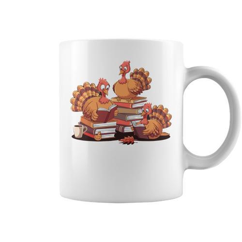 Turkey Reading Books Fall Thanksgiving Teacher Book Lovers Graphic Print Coffee Mug - Bookorys AU