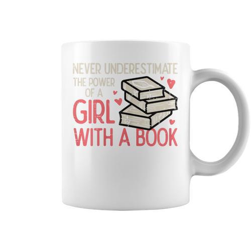 Never Underestimate Power Of Girl With Book Bookworm Women Graphic Print Coffee Mug - Bookorys DE