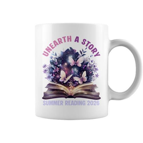 Unearth a Story Summer Library Reading 2026 Butterfly Book Graphic Print Coffee Mug - Bookorys AU