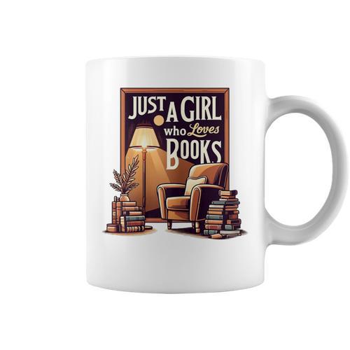 Vintage Just A Girl Who Loves Books Retro Bookworm Reader Graphic Print Coffee Mug - Bookorys