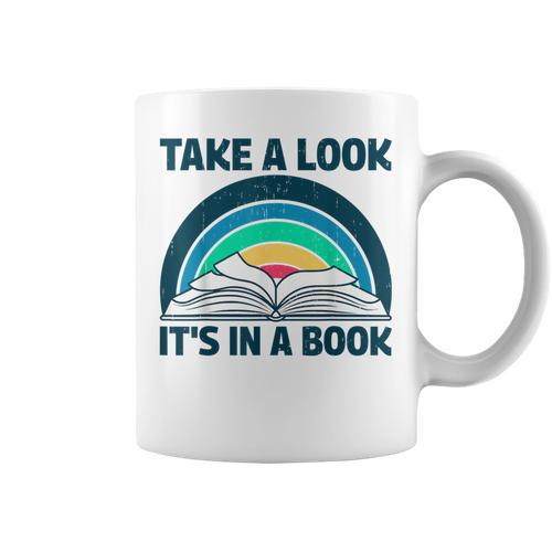Vintage Retro Style Rainbow Take a Look It's In a Book Read Graphic Print Coffee Mug - Bookorys