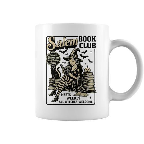 Vintage Salem Book Club Cat Bookish Spooky Halloween Graphic Print Coffee Mug - Bookorys