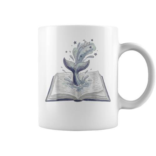 Whale Watching Dive Into Reading Open Book Watercolor Kids Graphic Print Coffee Mug - Bookorys