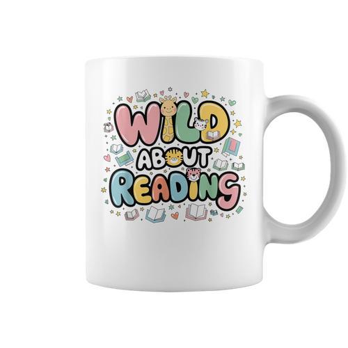 Wild About Reading Animal Bookworm Library Book Lover Reader Graphic Print Coffee Mug - Bookorys AU