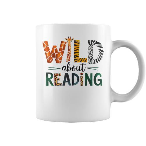 Wild About Reading Library Day Reading Books And Bookworm Graphic Print Coffee Mug - Bookorys