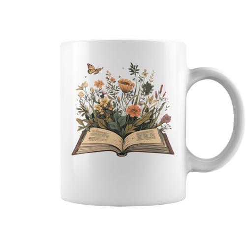 Women Book Lover Wildflowers Cottagecore Flowers Book Graphic Print Coffee Mug - Bookorys UK