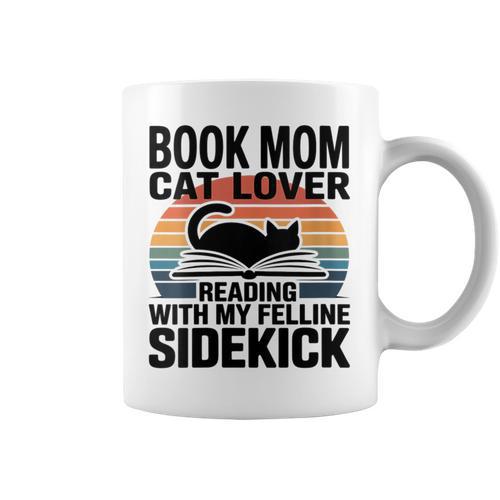 Women's Book Mom Cat Lover Reading With My Felline Sidekick Graphic Print Coffee Mug - Bookorys AU