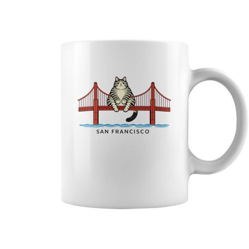 Women's San Franciscos Cat Golden Gates Bridge Cat Reading Books Graphic Print Coffee Mug - Bookorys AU