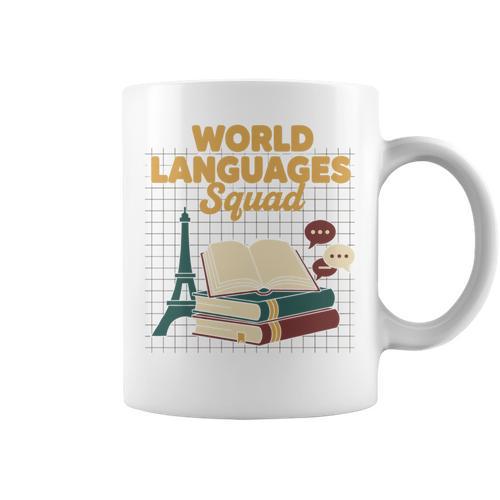 World Languages Squad Books Tower Performance Graphic Print Coffee Mug - Bookorys CA