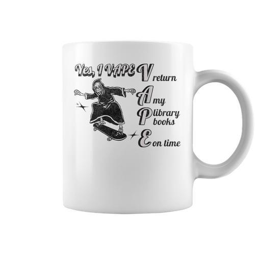 Yes I Vape Return My Library Books On Time Skeleton Skater Graphic Print Coffee Mug - Bookorys