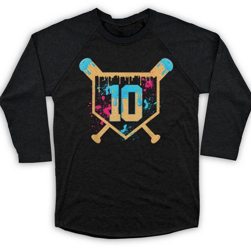 10 Years Old 10th Birthday Baseball Ice Cream Dripping Boys Baseball Raglan Shirt - Sportilla