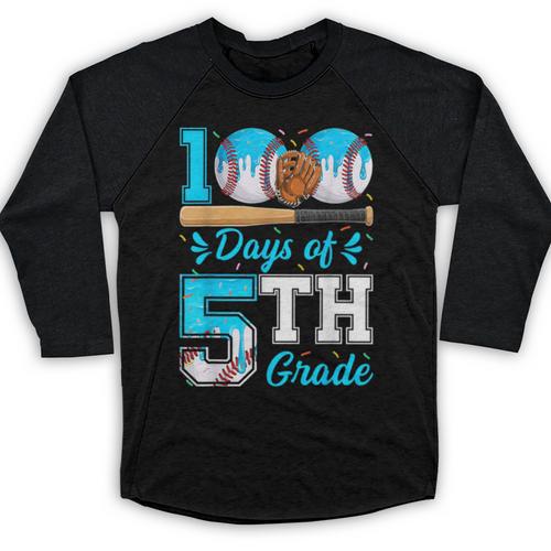 100 Days Of 5th Grade Baseball 100th Day Of School Boys Kids Baseball Raglan Shirt - Sportilla