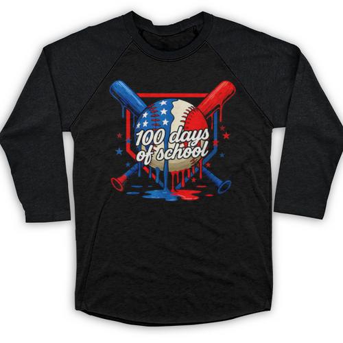 100 Days Of School 100th Day Youth Drip Baseball Boys Kid Baseball Raglan Shirt - Sportilla