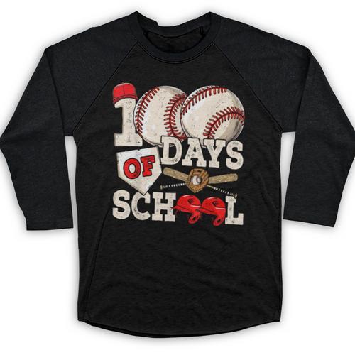 100 Days Of School Baseball 100th Day Of School Kids Teacher Baseball Raglan Shirt - Sportilla