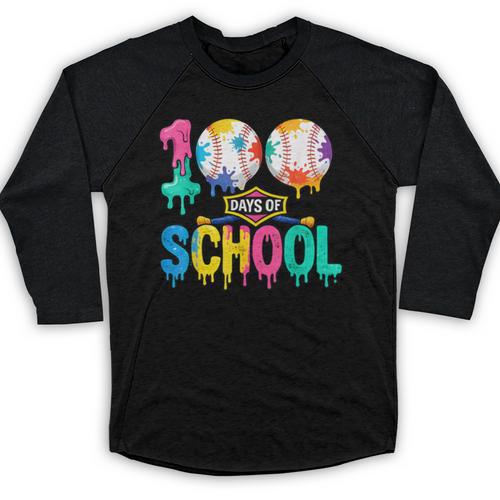 100 Days Of School Baseball Boys Kids Colorful 100th Day Baseball Raglan Shirt - Sportilla