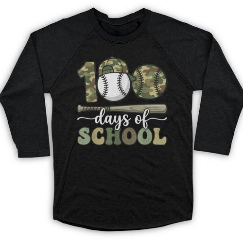100 Days Of School Baseball Camo Art For Boys Kids Students Baseball Raglan Shirt - Sportilla
