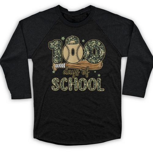 100 Days Of School Baseball Camo Boys Kids 100th Day Baseball Raglan Shirt - Sportilla
