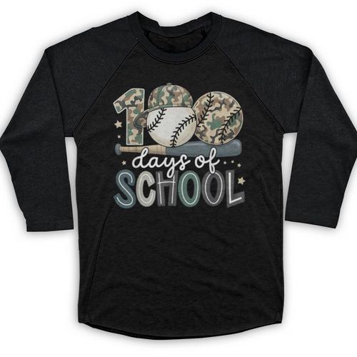 100 Days Of School Baseball Camo Camo Cap Boy School Baseball Raglan Shirt - Sportilla