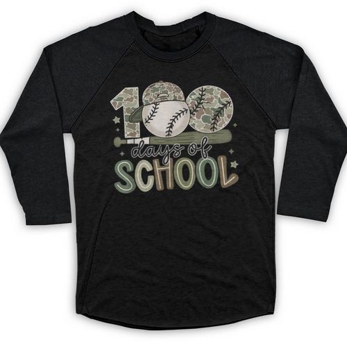 100 Days Of School Baseball Camo Celebration Baseball Raglan Shirt - Sportilla
