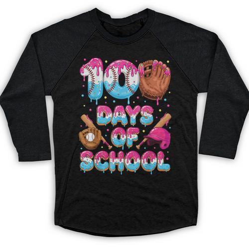 100 Days Of School Baseball Donut Dripping Teacher Boys Kids Baseball Raglan Shirt - Sportilla