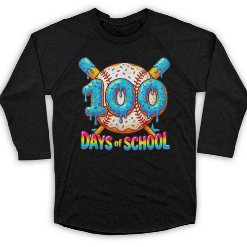 100 Days Of School Baseball Drip Boys 100th Day Of School Baseball Raglan Shirt - Sportilla