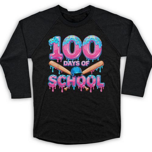 100 Days Of School Baseball Dripping Ice Cream 100th Day Baseball Raglan Shirt - Sportilla