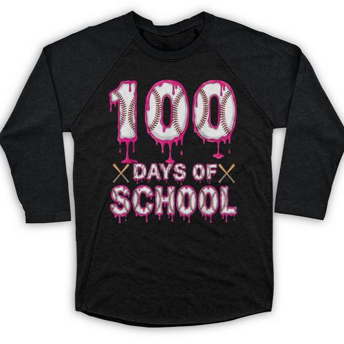 100 Days Of School Baseball Ice Cream Drip 100th Day Boys Baseball Raglan Shirt - Sportilla