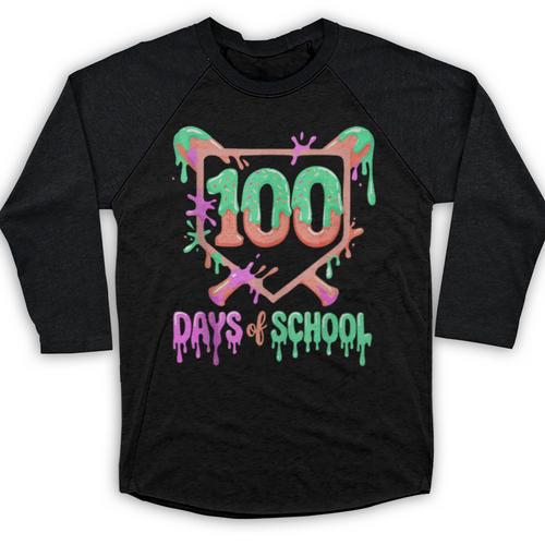 100 Days Of School Baseball Ice Cream Drip 100th Day Player Baseball Raglan Shirt - Sportilla