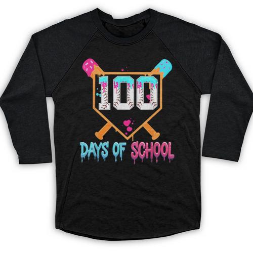 100 Days Of School Baseball Ice Cream Drip 100th Day School Baseball Raglan Shirt - Sportilla