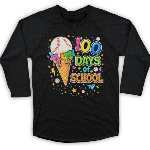 100 Days Of School Baseball Ice Cream Drip Boys Kids Player Baseball Raglan Shirt - Sportilla