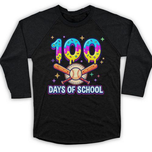 100 Days Of School Baseball Ice Cream Drip Kids Boys Teacher Baseball Raglan Shirt - Sportilla