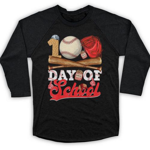 100 Days Of School Baseball Player Sports Game Teacher Kid Baseball Raglan Shirt - Sportilla