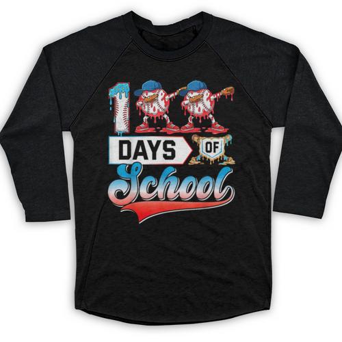 100 Days Of School Boys Baseball Drip 100th Day Dabbing Ball Baseball Raglan Shirt - Sportilla