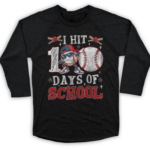 100 Days Of School Dabbing Baseball Hit Student Kids Boys Baseball Raglan Shirt - Sportilla